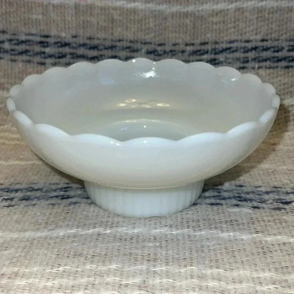 Scalloped Milk Glass Pedestal Candy Dish